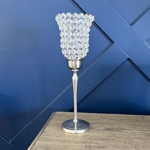 Elegant Silver Candle Holder with Crystal Accents